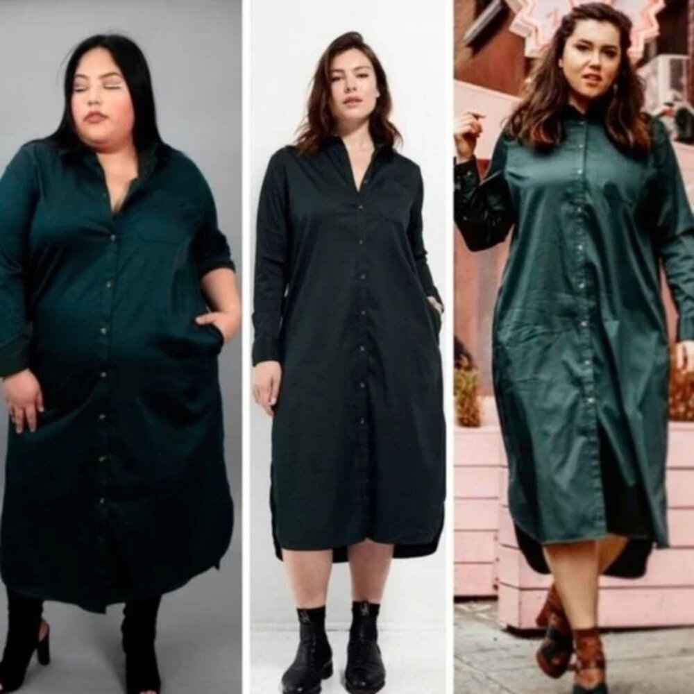 Universal Standard Georgia Long Sleeve Shirt Dress, Emerald Green, Size M